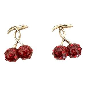 NWT in box Betsey Johnson Cherry Earring gold tone Cute!